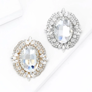 Broche luxueuse ovale en cristal vintage avec strass scintillants en finitions or et argent