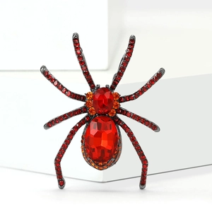 Retro rhinestone spider brooch with deep red gems for men suit accessories