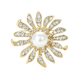 Élégante Broche Tournesol Künstliche Perle d'Imitation Alliage Incrusté de Strass Corsage pour Femme Mariage Banquet Bijoux de Mode