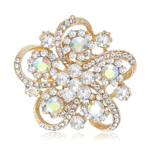 Elegant Alloy Hollow Flower Brooch For Women With Colorful AB Rhinestones Fashion Suit Overcoat Pin Jewelry Gift