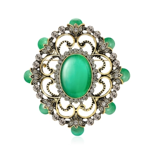 Broche Baroque Vintage Avec Pierre Œil de Chat Pour Femme Alliage Strass Filigrane Fleur Élégant Accessoire de Fête de Mariage
