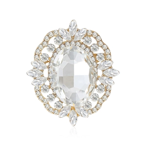 Broche Fleur en Verre de Cristal de Luxe Vintage Élégant Alliage Strass Incrusté Épingles de Corsage Femmes Mariage Bijoux