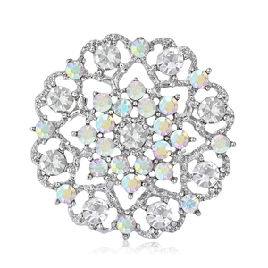 Luxury Silver Alloy Sunflower Brooch For Women High Quality Rhinestone Hollow Flower Corset Pin For Suit Dress Wedding Jewelry