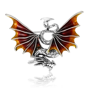 Elegant western dragon brooch with gradient enamel wings and detailed silver scales