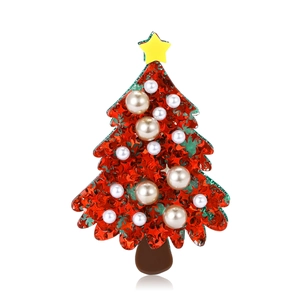 Colorful Christmas Tree Brooch Alloy Acrylic Imitation Artificial Pearl Rhinestone Pin Festive Holiday Party Jewelry For Women Men Gift