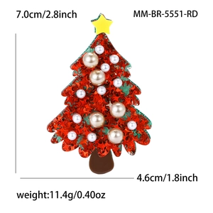 Christmas tree brooch with red sequins, faux pearls and yellow star on top