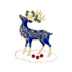 Exquise Broche De Renne De Noël En Émail Pour Femmes Hommes Alliage Bleu Élan Animal Épingle Accessoires De Vêtement Bijoux Cadeau