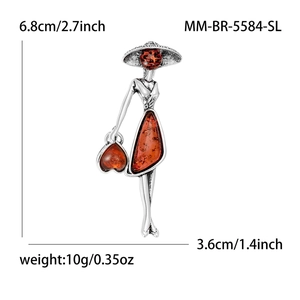 Detailed size specifications and weight for the vintage lady silhouette brooch pin