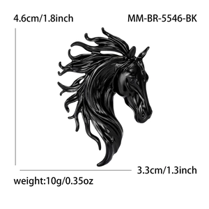 Size chart for black horse alloy animal brooch pin showing dimensions 4.6cm by 3.3cm
