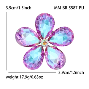 Broche fleur en cristal de luxe pour femme avec pétales dégradés violet bleu et centre jaune
