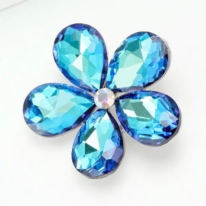 Exquisite silver-plated five-petal blue crystal flower brooch for elegant coats and dresses