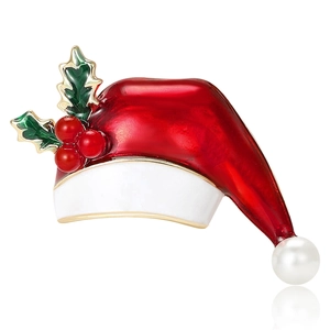 Weihnachtsmütze Brosche Legierung Emaille Künstliche Perle Stechpalme Blatt Pin Für Weihnachtsfeier Festlicher Schmuck Damen Herren Geschenk