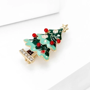 Broche Sapin de Noël en Alliage d'Émail Festif Avec Accents de Strass Épingle Plaqué Or pour Bijoux de Noël Cadeau Femmes Hommes