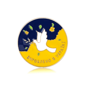 Peace Dove Enamel Brooch Pin With Olive Branch Blue Yellow Round Alloy Badge For Suit Cardigan Jewelry Gift For Women Men