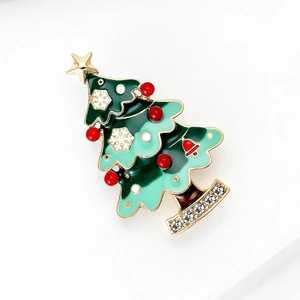 Broche sapin de Noël en émail vert avec perles et strass brillants de qualité