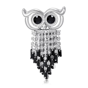 Vintage Owl Tassel Brooch For Women Men Copper Rhinestone Crystal Animal Breastpin Fashion Clothing Accessories Jewelry