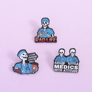 Funny Skeleton Doctor Nurse Enamel Pin Set Zinc Alloy Medic Brooch Badge For Backpack Jacket Medical Staff Jewelry Gift