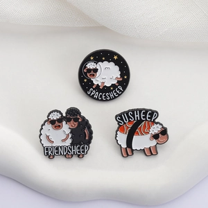 Cute enamel sheep brooches featuring spacesheep, friendsheep, and susheep cartoon designs