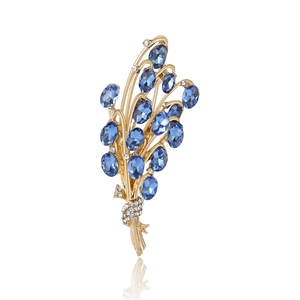 Elegant Copper Wheat Ear Bouquet Brooch For Women Exquisite Rhinestone Inlaid Suit Sweater Pin Fashion Jewelry Accessories