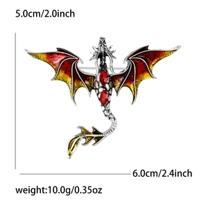 Broche dragon occidental en émail avec pierres rouges mesurant 6,0cm par 5,0cm