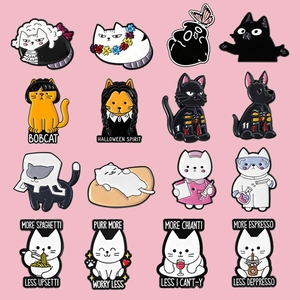 Set of 16 cute animal enamel cat pins with diverse career and pop culture themed designs