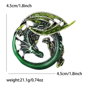 Brosche mit Drachen-Motiv in grüner Emaille für Mäntel und formelle Anzüge