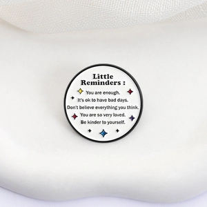 Creative round metal enamel pin with healing quotes and colorful star elements