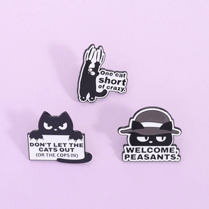 Funny Black Cat Enamel Pin Set Zinc Alloy Brooch Cartoon Animal Badge With Humorous Quote Welcome Peasants Jewelry For Bags Clothes