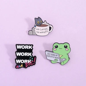 Funny Cartoon Enamel Brooch Pin Funny Work Humor Frog Cat Zinc Alloy Badge For Clothing Bag Decoration Unisex Jewelry Gift