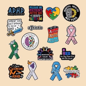 Set of 16 enamel pins for ADHD, Autism awareness and mental health advocacy