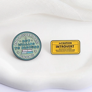 Introverted book lover enamel pins set with caution introvert sign for backpacks