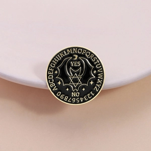 Gothic Bat Ouija Board Round Enamel Pin Zinc Alloy Brooch Badge Letters Numbers Yes No Mystic Jewelry Accessory For Clothing
