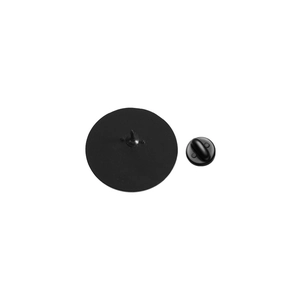 Detail view of the matte black metal brooch back with secure rubber clutch backing