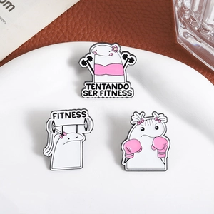 Three-piece Flork fitness enamel pin set featuring weights and boxing glove theme