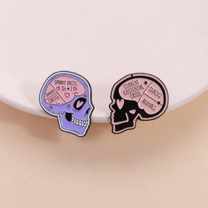 Funny skull enamel pins featuring creative snack and coffee themes for clothing accessories