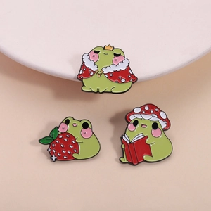 Cute Cartoon Frog Enamel Pin Zinc Alloy Animal Brooch For Clothes Bag Decoration Strawberry King Mushroom Frog Jewelry Gift