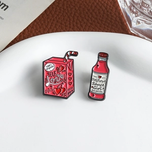 Pink Self Love Juice and Sauce enamel pin set for backpacks and clothing accessories