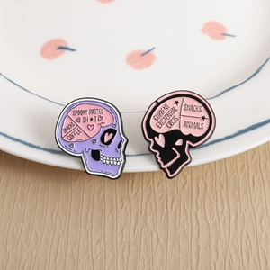 Creative Skull Enamel Pins Funny Pastel Goth Brain Design Brooches Zinc Alloy Badge Jewelry For Backpack Clothes Decor Women Men