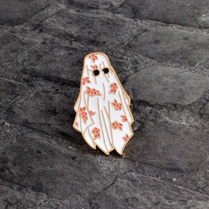 Ghost enamel pin with pink floral pattern and sunglasses for Halloween theme