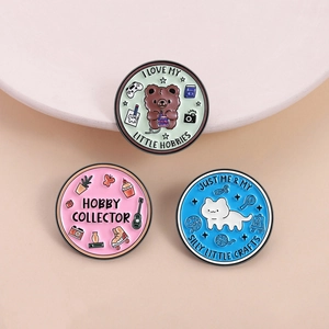 Cute Cartoon Animal Enamel Pin Badge Round Zinc Alloy Hobby Collector Brooch For Clothes Backpack Decoration Gift