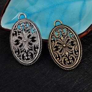 Détails de pendentifs broches vintage avec motifs ajourés complexes en argent et bronze