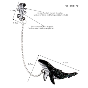 Creative astronaut and whale enamel chain brooch with starry sky effect and dimensions