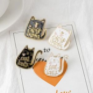 Cartoon enamel cat brooch set featuring four cute black and white kittens on a heart card