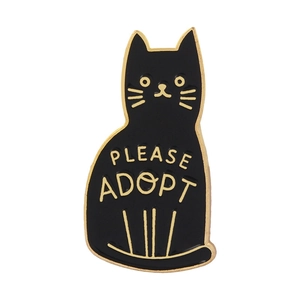 Kreative schwarze Emaille-Anstecknadel mit Please Adopt Goldtext und poliertem Rand