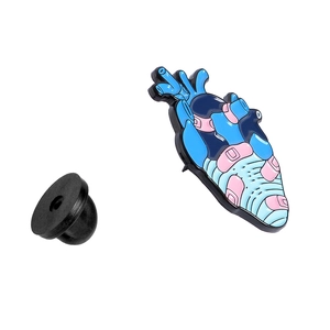 Broche créative en émail avec cœur anatomique bleu et rose pour vestes et sacs