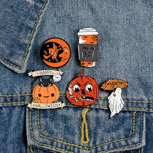 Cartoon Halloween Brooch Set Alloy Enamel Pin Pumpkin Ghost Witch Black Cat Badges For Denim Jacket Backpack Accessory Jewelry