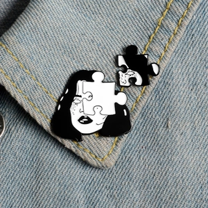 Creative Puzzle Face Enamel Pin Set Alloy Drip Oil Cartoon Women Head Badge For Clothes Bags Backpacks Fashion Jewelry Gift