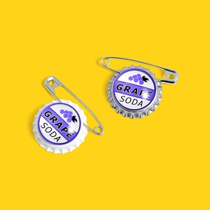 Vintage Grape Soda flesdop veiligheidsspeld broche set met paars druivenontwerp
