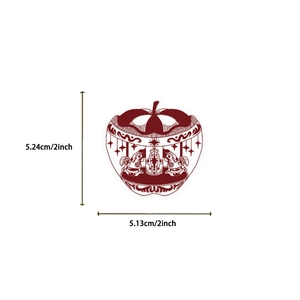 Size chart showing a 2-inch vintage carousel horse apple sticker with precise dimensions