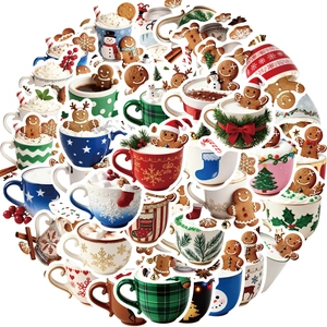 Set di adesivi natalizi Omino di pan di zenzero e caffè con decorazioni festive varie